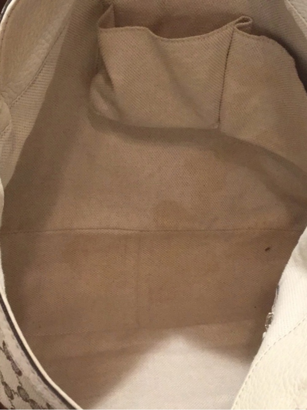 Cream Canvas Handbag Interior with Leather Trim
